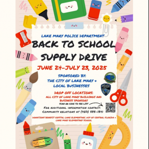 Lake Mary Police Department Back to School Supply Drive